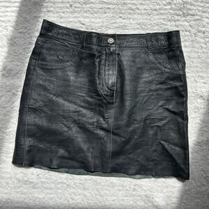 Strutura Girls Y2k Black 100% Leather Mini Skirt Size 10